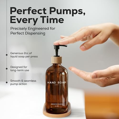 Amber Glass Soap and Lotion Dispenser Set with Tray by Brighter Barns (Amber Sl)