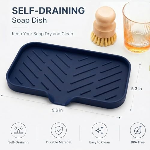 Silicone Soap Dish with Drain Spout (Navy Blue / M(9.6"×5.3"))