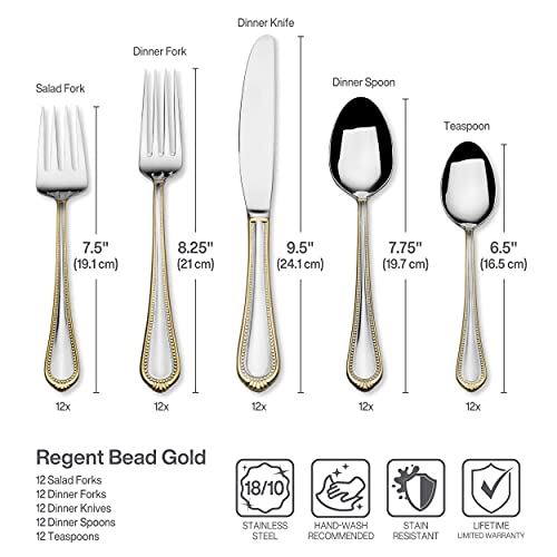 Gold Accent Regent Bead Flatware Service for 12 (65 Piece Set / Regent Bead Gold)