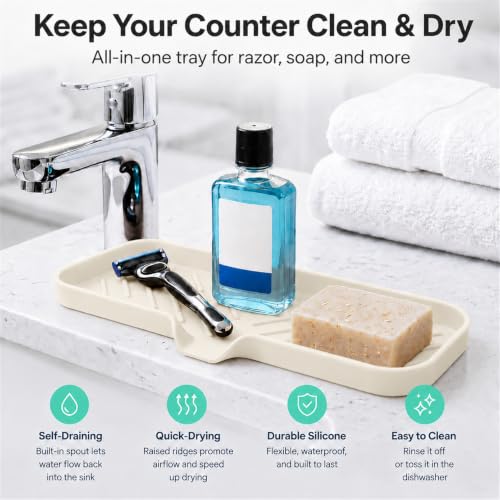 Silicone Soap Dish with Drain Spout (Tapioca / L(12"×4"))
