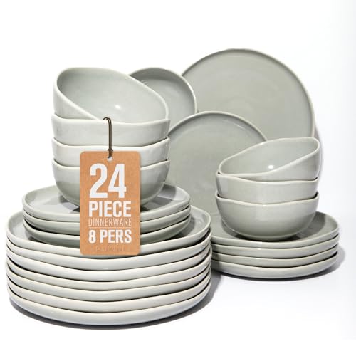 Large Holiday Dinnerware Sets for 8 (Dusty Green / Set (24pcs))
