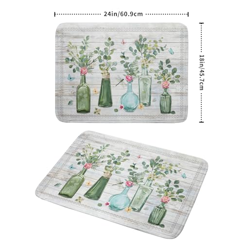 Fern Leaf Vase Dish Drying Mat 18x24 Inch Eucalyptus Leaves Microfiber Absorbent Dish Drainer Mat Reversible Drying Pad for Kitchen Counter Sink (Fern Leaf Vase / 18" x 24")