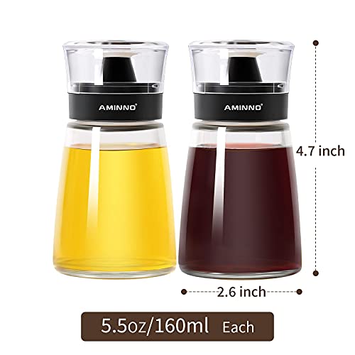 5.5oz Oil and Vinegar Cruets 2 Pack Glass Oil Dispenser Bottles for Cooking Leakproof and Drip Free Spouts (Clear 5.5oz(2 pack))