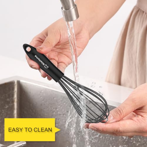 Silicone Whisk Set 8" 10" Kitchen Whisk Black (Black / 2-Pack)