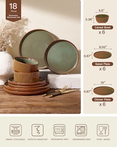 Dinnerware Set for 6 (Moss Green & Brown)