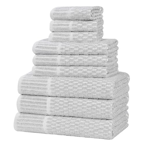 Juno Viscose Cotton Blend Medium Weight Towels (9 Piece Towel Set / Platinum)