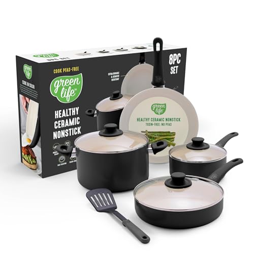 8 Piece Nonstick Cookware Set (8 Piece Cookware Set / Black and Cream)