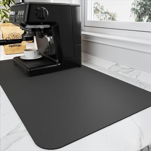 Coffee Mat Absorbent Hide Stain Rubber Backed Dish Drying Mat for Kitchen Counter (Black / 16" x 24")