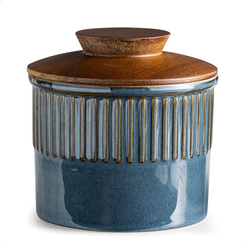 Ceramic Butter Dish with Lid (Blue / Stripe-3.94"dia)