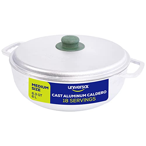 6.3 QT / 6 Liter) Caldero Pot with Lid, Traditional Cast Aluminum Rice Pot, 18-Cup Capacity for Rice, Soups, Stews, Beans & Family Cooking