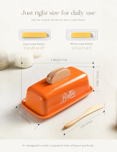 Butter Dish with Lid and Knife Butter Tray Holder for Counter Orange (Orange)