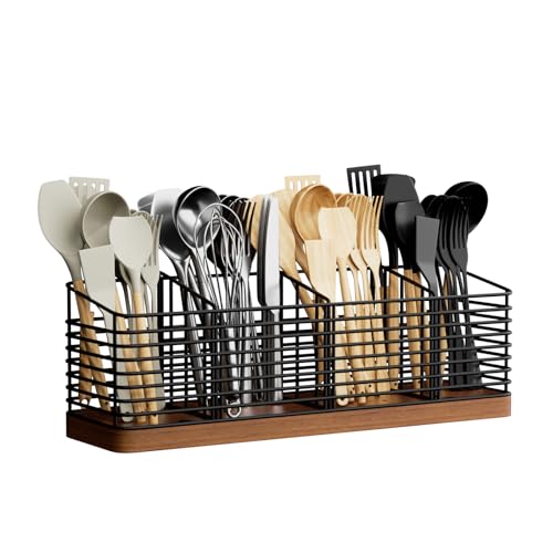 Large Utensil Holder for Kitchen Counter with 4 Compartments
