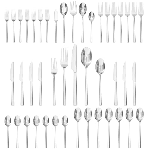 45 Piece Silverware Set with Serving Utensils (45-Piece / Silver)