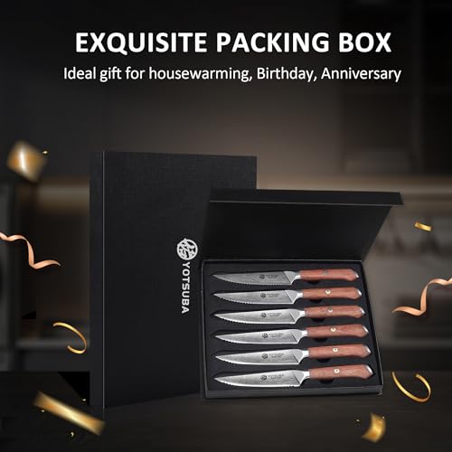 Steak Knives Set of 6 with Full Tang Rosewood Handle (6 PCS Steak Knife Set)