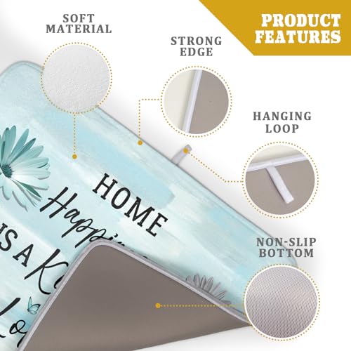 Blue Daisy Dish Drying Mat 18x24 Inch Love Kitchen Absorbent Microfiber Washable Fast Drying Pad Dishes Rack Mat for Kitchen Counter (home happiness blue / 18" x 24")