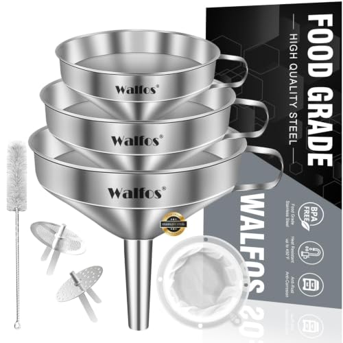 3Pcs Kitchen Funnel with 2 Removable Strainer ＆ 1 Cleaning Brush & 1Pc 200 Mesh Food Filter Strainer