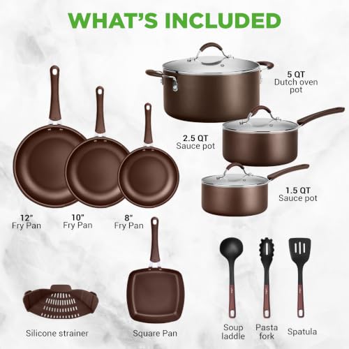 14 Piece Nonstick Brown Cookware Set (Brown / 14pc set)