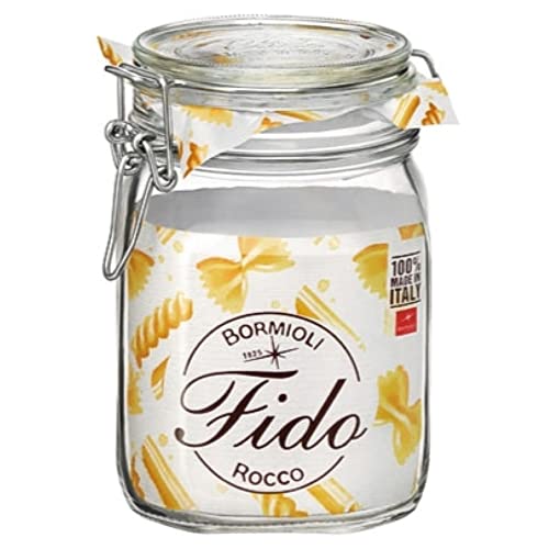 Fido, 2 Pack, 33.75 Oz. Food Storage Glass Jars, Airtight Rubber Seal & Glass Lid, with Stainless Wire Clamp, Mason Jar, Made in Italy (33.75 oz)