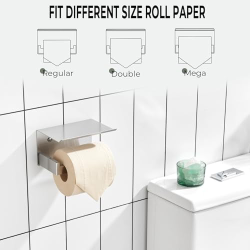 Toilet Paper Roll Holder Brushed Nickel Toilet Paper Holder with Shelf Stainless Steel Bathroom Dispenser Wall Mounted