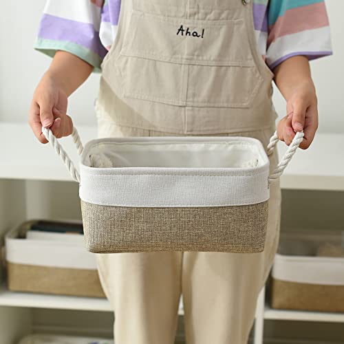 Small Storage Baskets for shelves (White&Khaki / Small (Pack of 6))