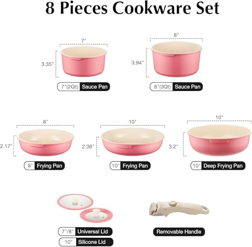 Ceramic Pots and Pans Set Non Stick Pink (Pink)