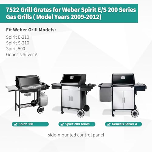9MM 15" Stainless Steel Grill Grates for Weber Spirit E200 S200 E210 S210 Genesis Silver A Spirit 500 Gas Grill with Side Control Panel for Weber 7521 7522 7523 65905 65904 Spirit 200 Series (15" Spirit 200)