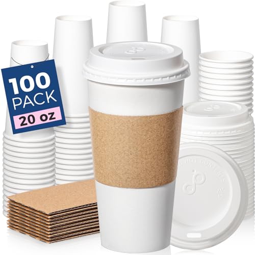 100 Pack 20 oz Disposable Coffee Cups with Lids (20 oz / Classic)