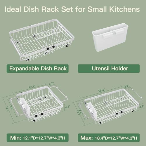 White Expandable Dish Drying Rack Over The Sink with Anti Slip Grip (White / For 13-30" W Sink)