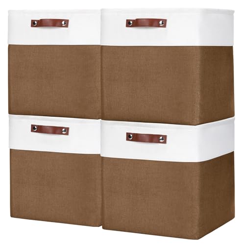 13x13 Cube Storage Bins (Brown / Off-White / Cube - 13"x13"x13")