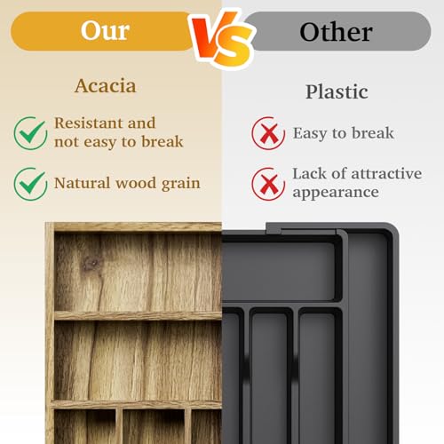 Acacia Wood Silverware Drawer Organizer (7 Slots)