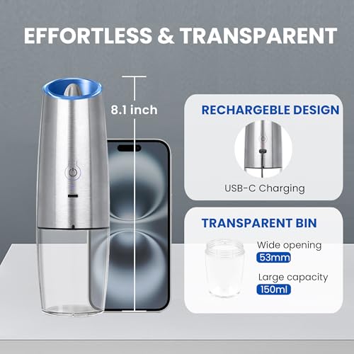 Rechargeable Electric Salt And Pepper Grinder Set (Silver-Single)