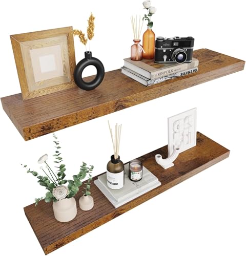 Bathroom Floating Shelves for Wall (Rustic Wood 01 / 36"-2pack)