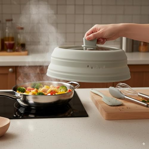 Microwave Splatter Cover Glass Microwave Cover for Food Collapsible Splatter Guard Lid with Silicone Handle for Pot Plate Bowl 11.8 Inch Gray (Grey / 11.8Inch)