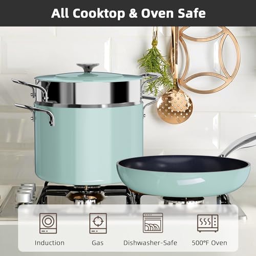 Lux 13pc Forged Lightweight Nonstick Ceramic Cookware Set (Mint Green)