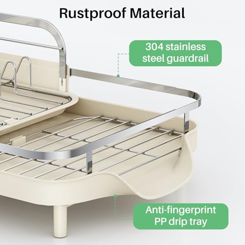 Expandable Dish Drying Rack for Small Kitchen Counter (Beige)