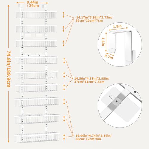 9 Tier White Over The Door Pantry Organizer (White / 9-Tier)