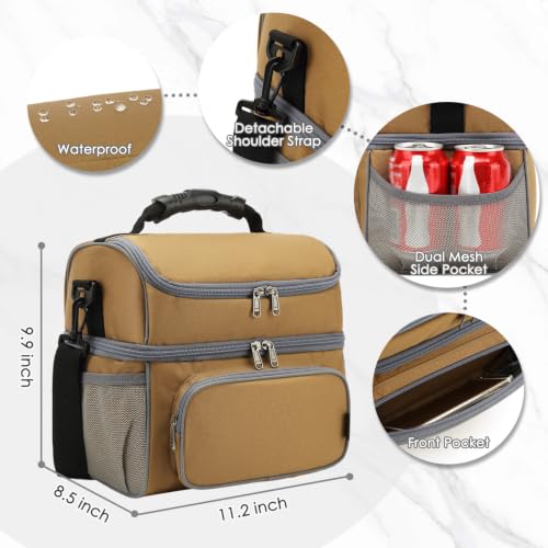 Double Layer Cooler Insulated Lunch Bag Adult Lunch Box Large Tote Bag for Men (2 Count)