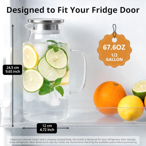 Short 67.6 oz Glass Pitcher with Lid and Handle (Clear / 67.6 Ounces)