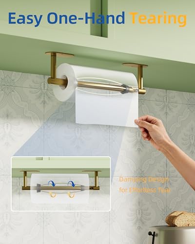 Paper Towel Holder Under Cabinet (Brushed Gold / One Hand Tear - Oval)