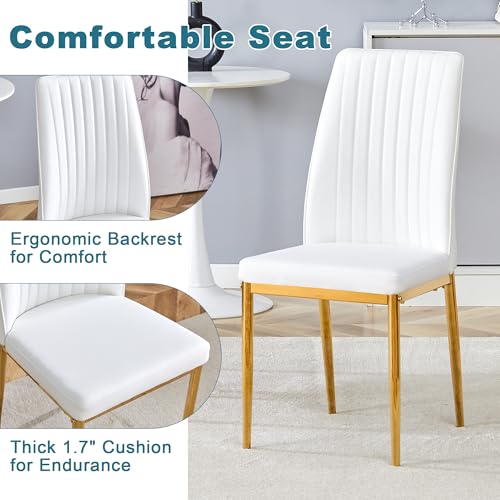 White Dining Chairs Set of 8 Leather Modern Kitchen Chairs with Metal Legs Armless Upholstered Chair for Dinner Room (G- White)