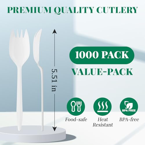 1000 Count White Plastic Sporks (1000 Sporks)