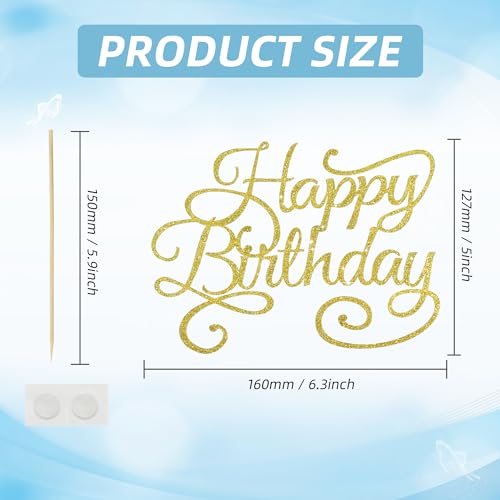 Happy Birthday Cake Topper Gold Glitter Happy Birthday Cake Bunting Decoration Birthday Party Cake Decoration Supplies (Gold-002)