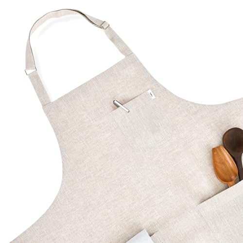100% Pure Linen Apron Light Natural Woven (Light Natural / 33 X 30 Inch)