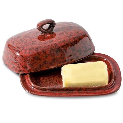 Butter Dish with Lid for Countertop and Refrigerator (Red)
