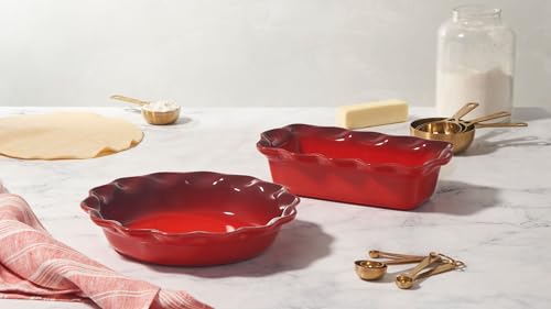 Stoneware 9" Fluted Pie and 9" Fluted Loaf Dish (Cerise)