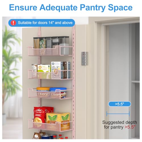 12.3" W Narrow Over the Door Pantry Organizer (Pink / 12.3"W 6-Tier)