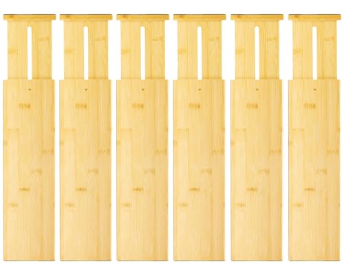 6 Pack Bamboo Drawer Dividers (4''H, 16.6''-21.8''L, 6 Pack)