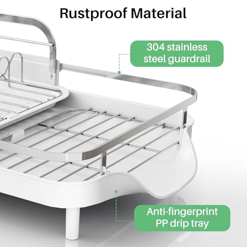 Expandable Dish Drying Rack for Small Kitchen Counter (White)