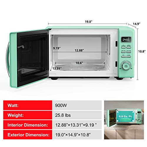 GLCMKZ09GNR09 Retro Countertop Microwave Oven with Auto Cook & Reheat (Green / .9 cu ft / Modern)