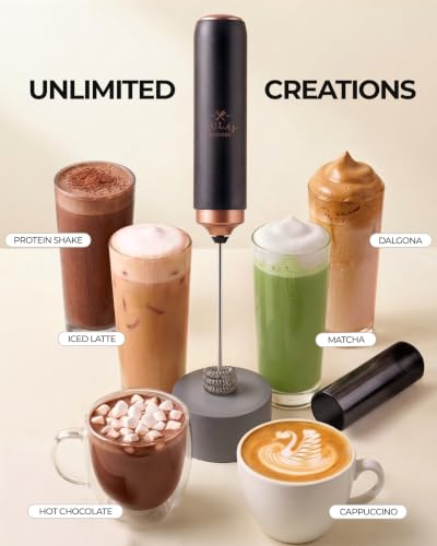 Rechargeable Milk Frother Handheld (Dark Black Copper / Rechargeable Z1 Motor Max)